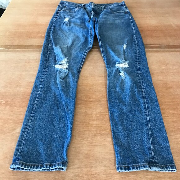 Levi's 501 Skinny Jeans Men 29x26 Blue Mid Rise Distressed Button Fly Stretch - Picture 1 of 14